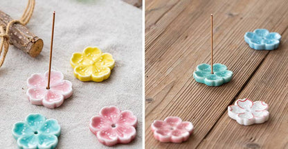 Gohobi Handgefertigte Keramik-Blumenornament Räucherstäbchenhalter