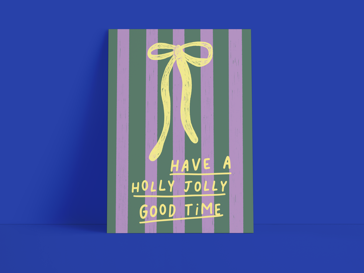 Postkarte / Weihnachten / holly jolly good time / Grün