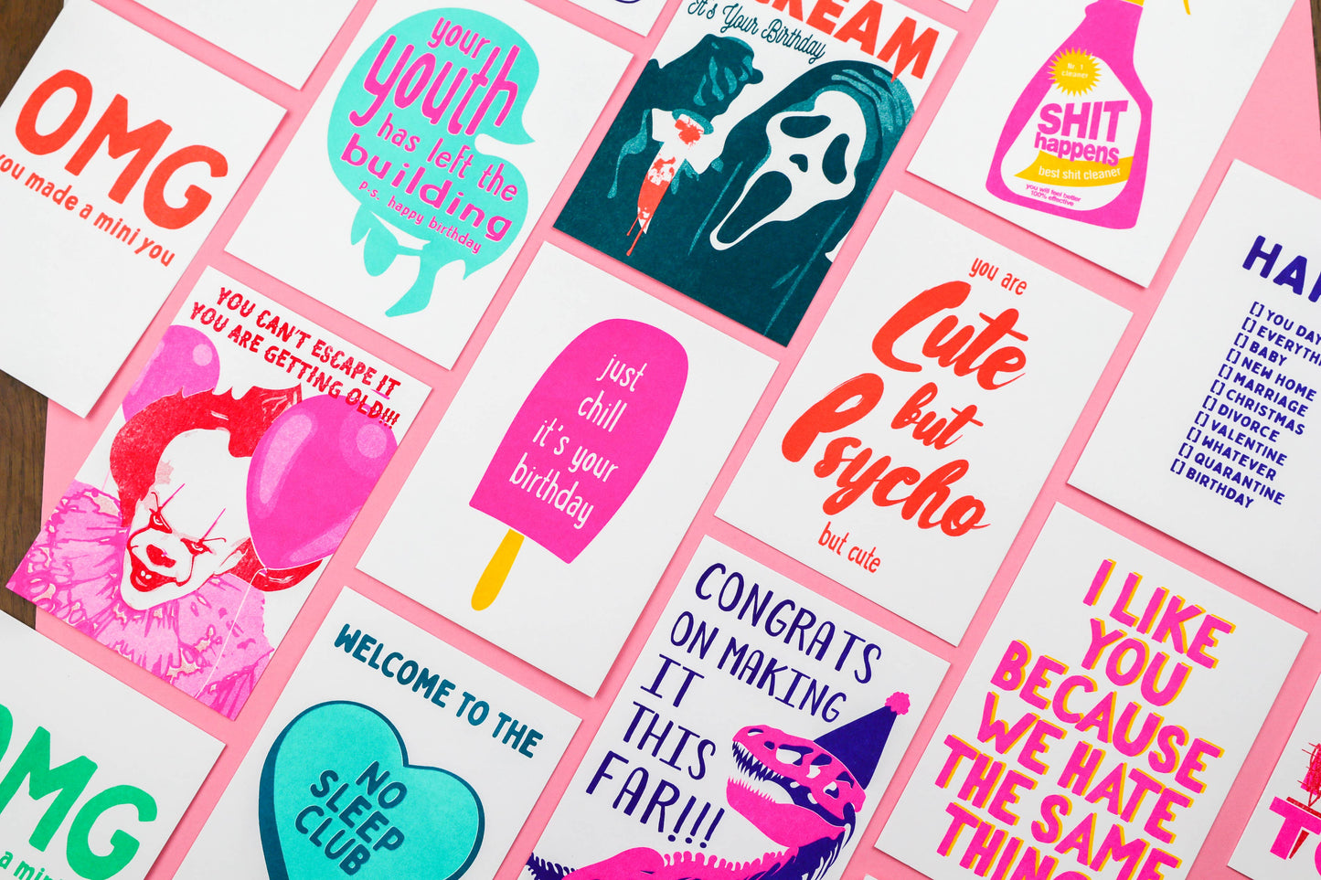 Postkarte Cute but Psycho But Cute NEON risograph