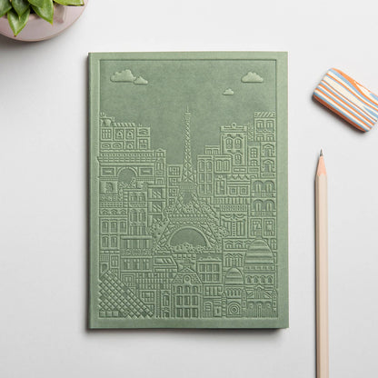 The Paris Notebook – handgeprägtes Notizbuch mit detailliertem Paris-Design