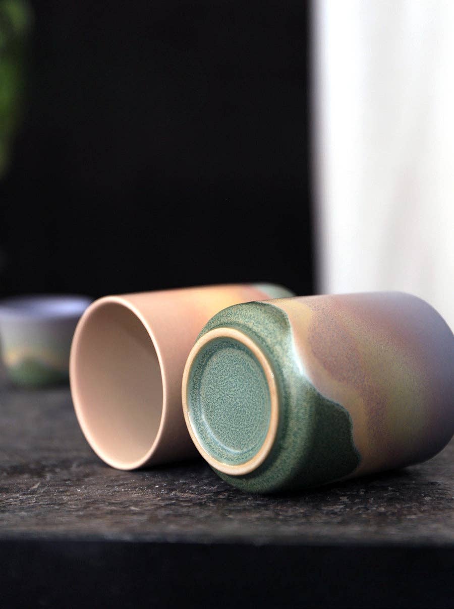 Gohobi Keramik Teetasse im japanischen Stil Grün Pink Yunomi