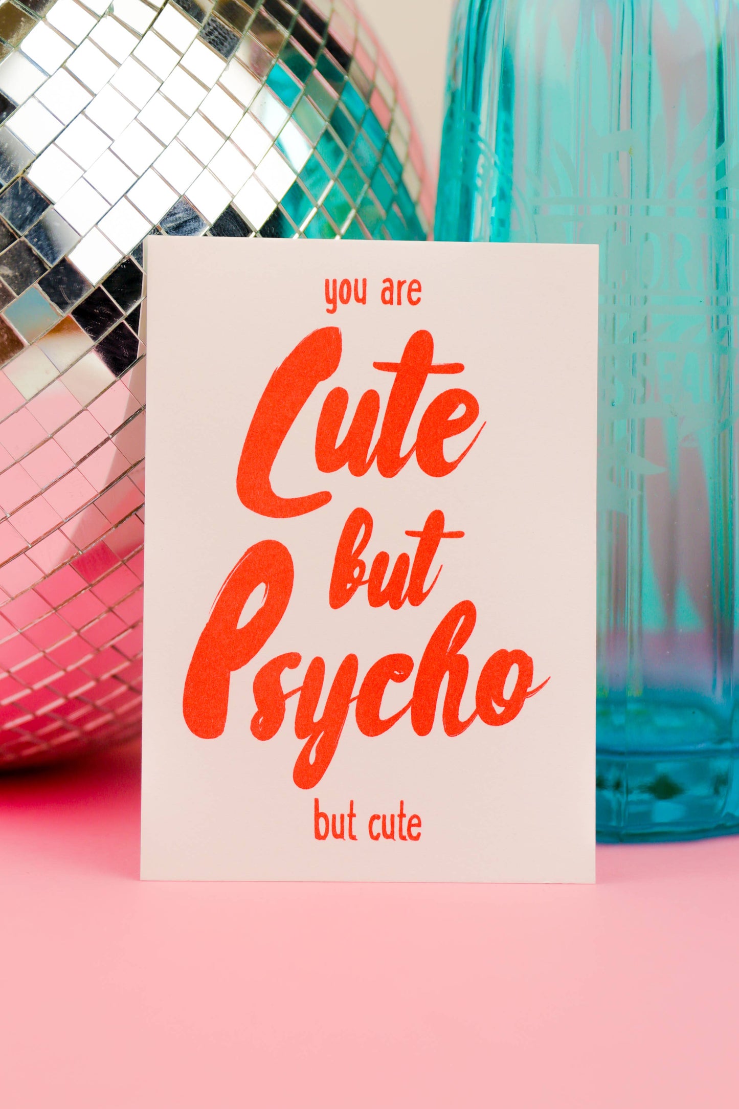 Postkarte Cute but Psycho But Cute NEON risograph