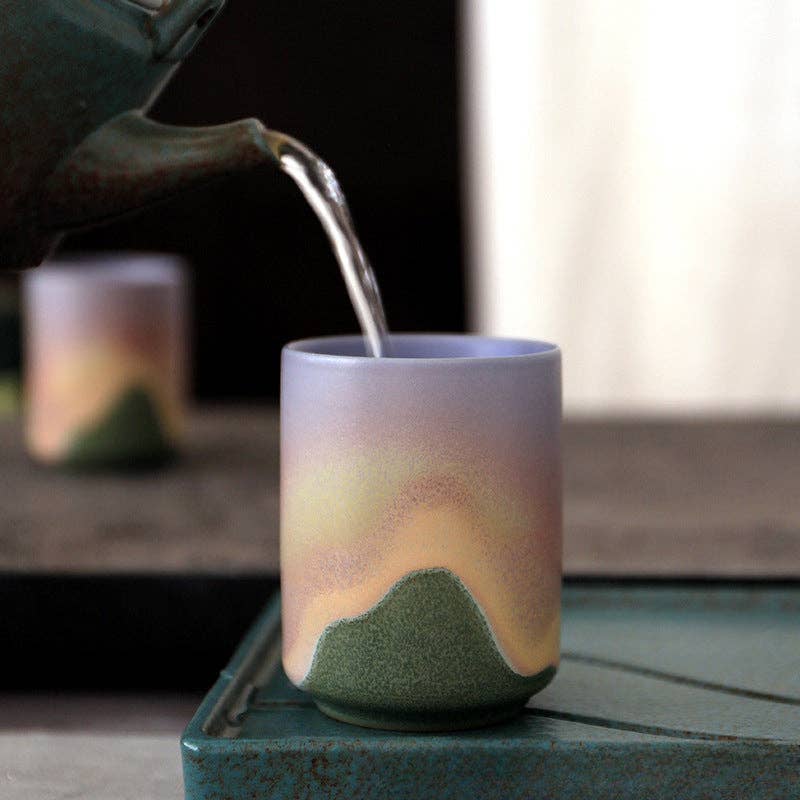 Gohobi Keramik Teetasse im japanischen Stil Grün Pink Yunomi