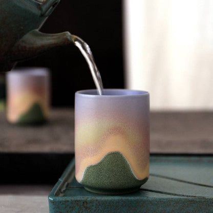 Gohobi Keramik Teetasse im japanischen Stil Grün Pink Yunomi