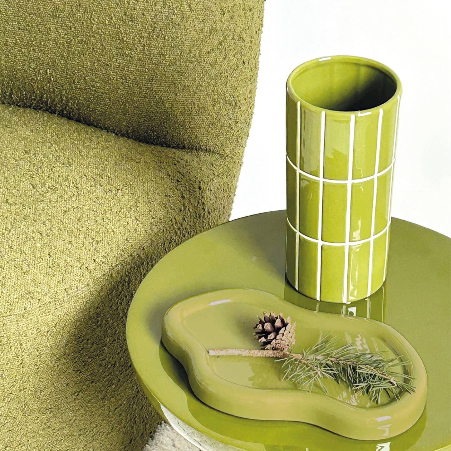 Vase mit Fliesenmuster, khaki, Ø 10,5 cm, H 23 cm