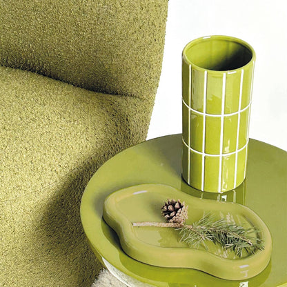 Vase mit Fliesenmuster, khaki, Ø 10,5 cm, H 23 cm