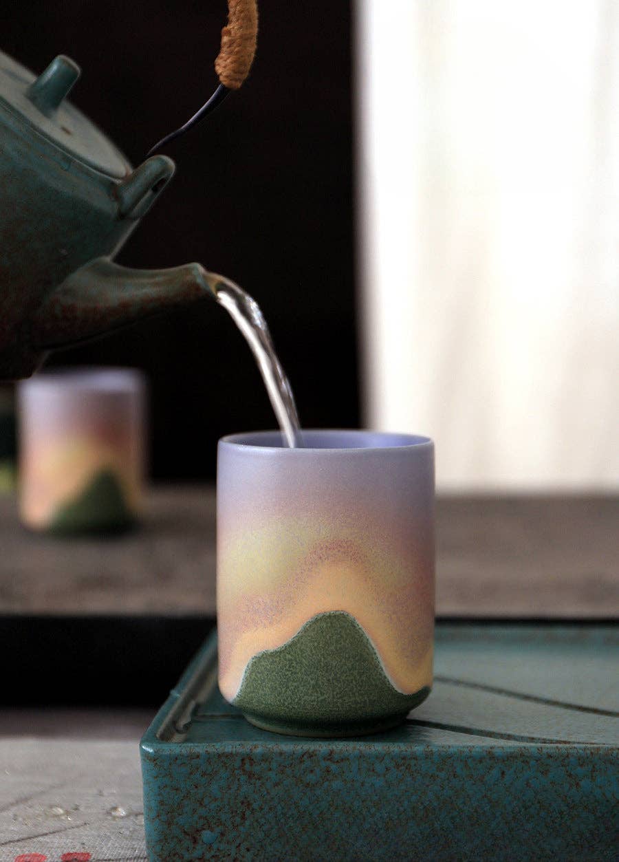 Gohobi Keramik Teetasse im japanischen Stil Grün Pink Yunomi