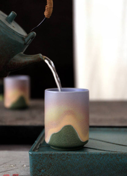 Gohobi Keramik Teetasse im japanischen Stil Grün Pink Yunomi