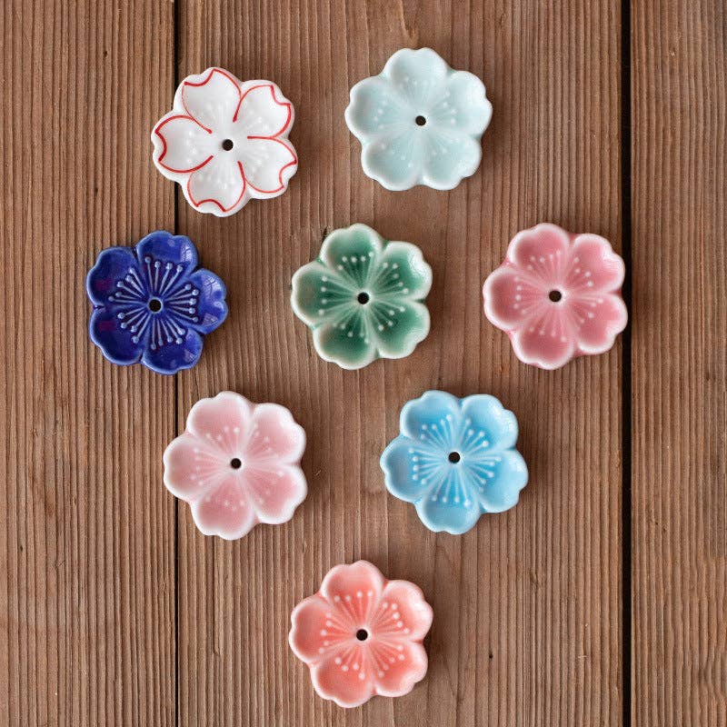 Gohobi Handgefertigte Keramik-Blumenornament Räucherstäbchenhalter