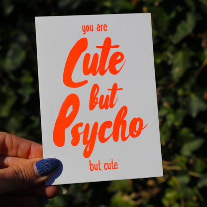 Postkarte Cute but Psycho But Cute NEON risograph