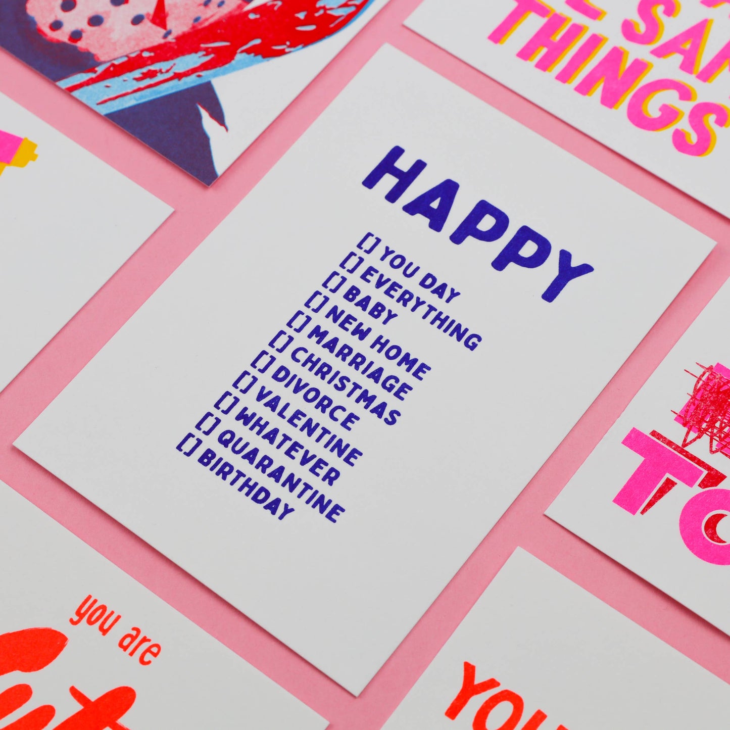 Happy you day Geburtstags-Postkarte „Whatever“ im Risograph-Druck