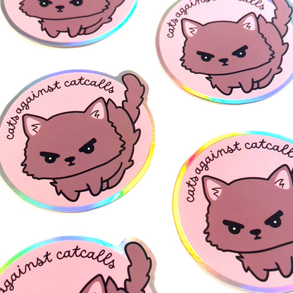 Cats against catcalls - Holografischer Vinyl Sticker